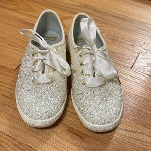 Kate Spade Glitter Sneakers in Cream and Gold